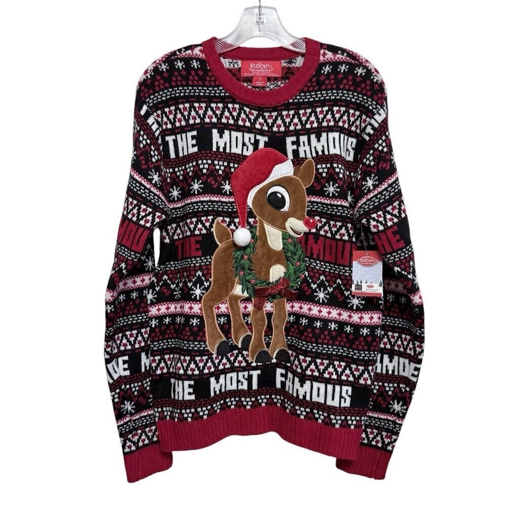 NWT Rudolph Official Merchandise Christmas Sweater 3D Fair Isle Emb Size Small